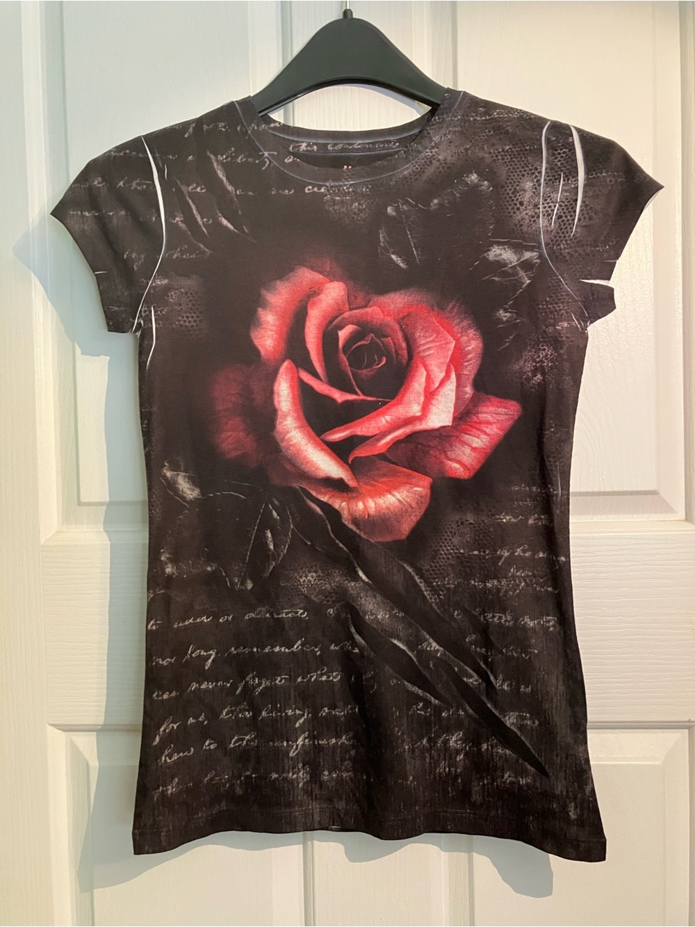 Mudd Black Short-Sleeve Tee with Red Rose Graphic